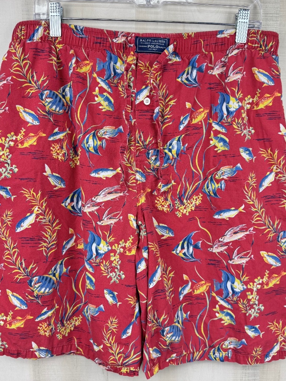VTG Ralph Lauren Classic Sleepwear Men’s Lounge Shorts Red Tropical Fish Medium